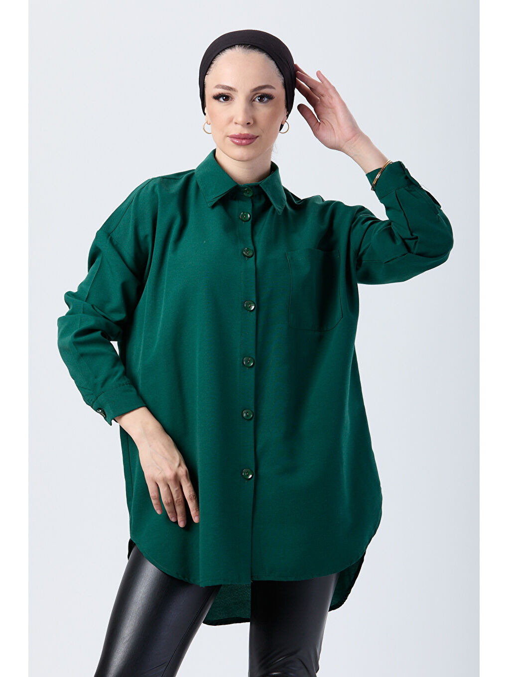 Yeşil Tek Cepli Gömlek Zümrüt - 27087-1