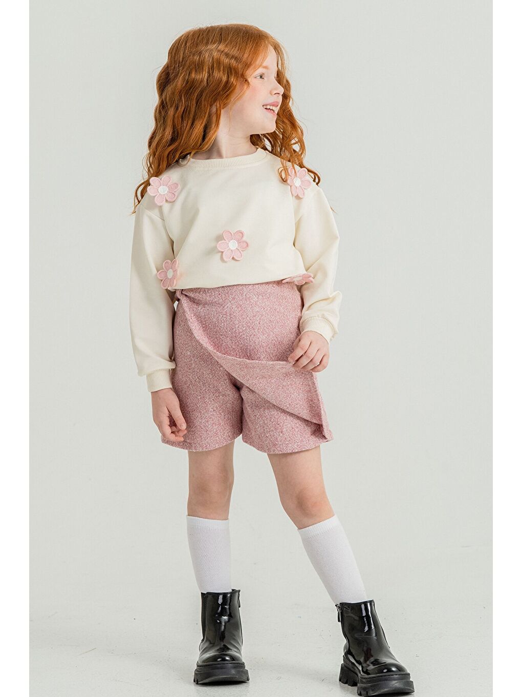 Pembe Kız Çocuk Papatya İşlemeli 2'li Takım 21529-2