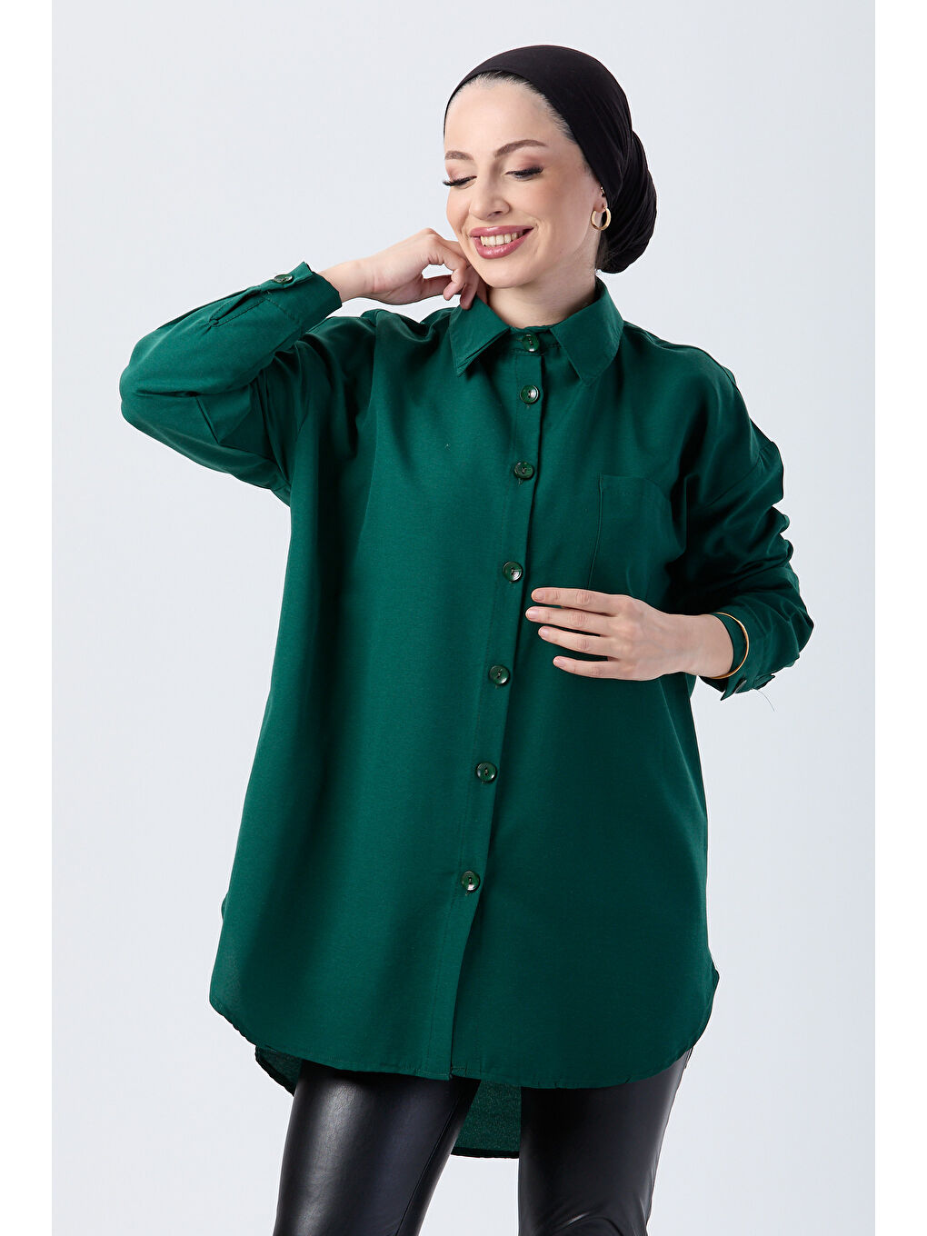 Yeşil Tek Cepli Gömlek Zümrüt - 27087-3