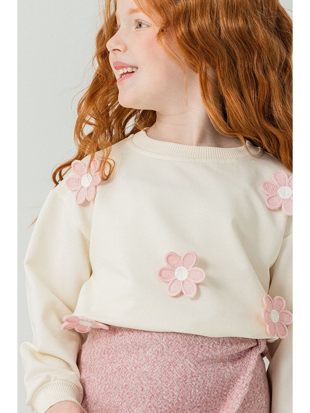 Pembe Kız Çocuk Papatya İşlemeli 2'li Takım 21529-3