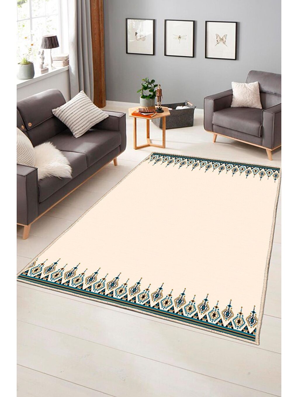 Ekru Dekoratif Özel Tasarım Modern Halısı 180x280 cm