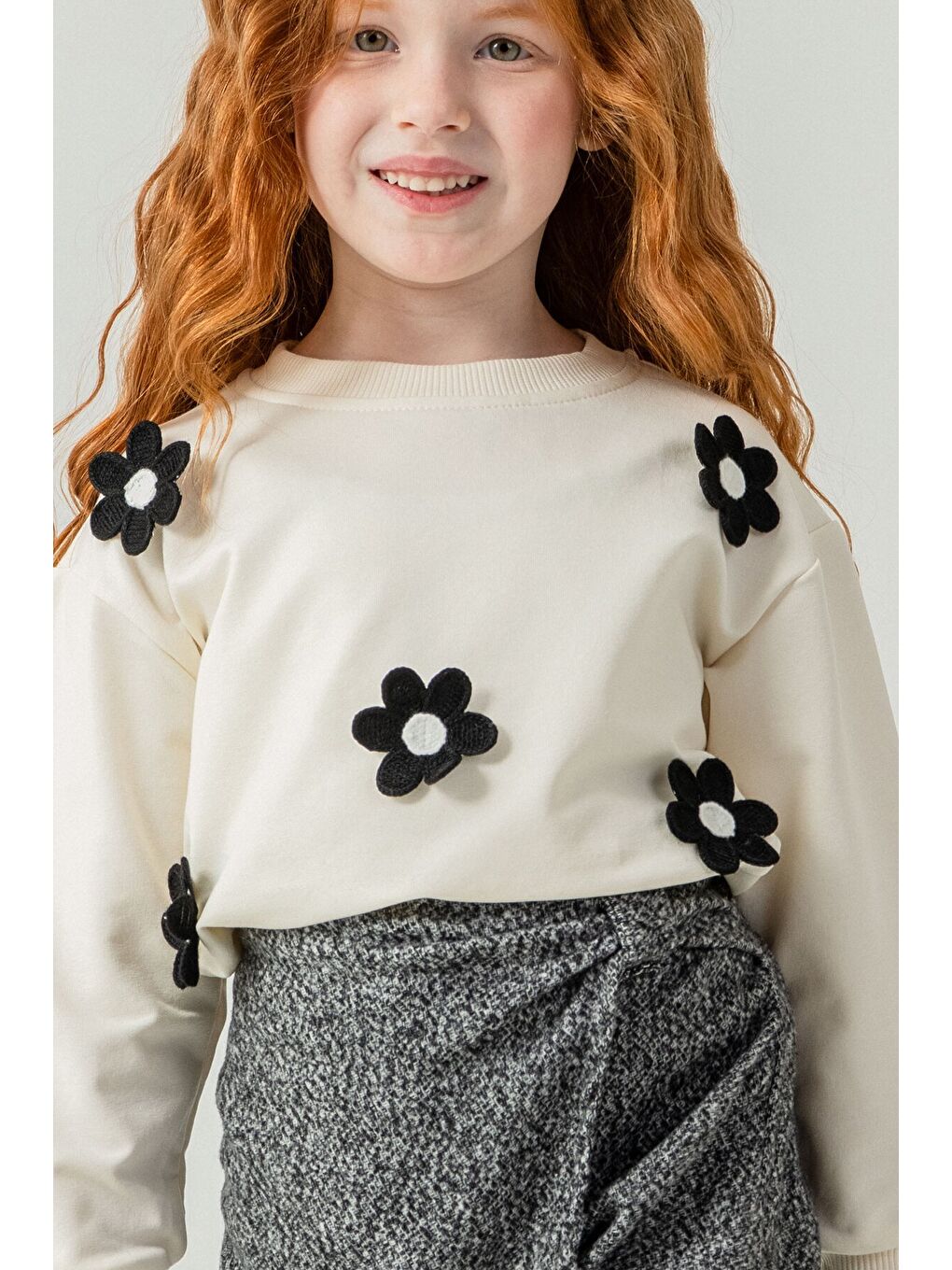 Siyah Kız Çocuk Papatya İşlemeli 2'li Takım 21528-1