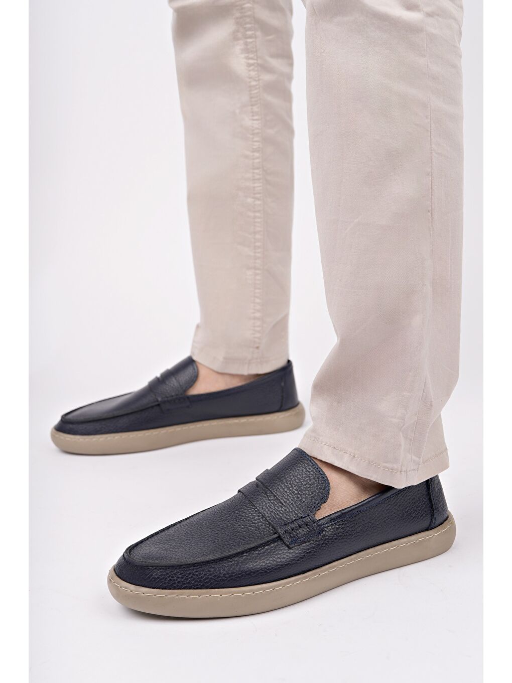 Lacivert HARNAZ Bağcıksız Hakiki Deri Erkek Günlük Casual Ayakkabı