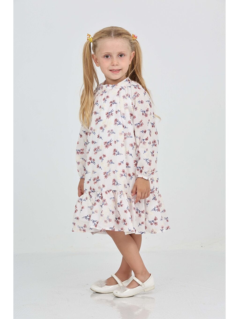 Mercan Kız Çocuk Çiçek Desenli Elbise