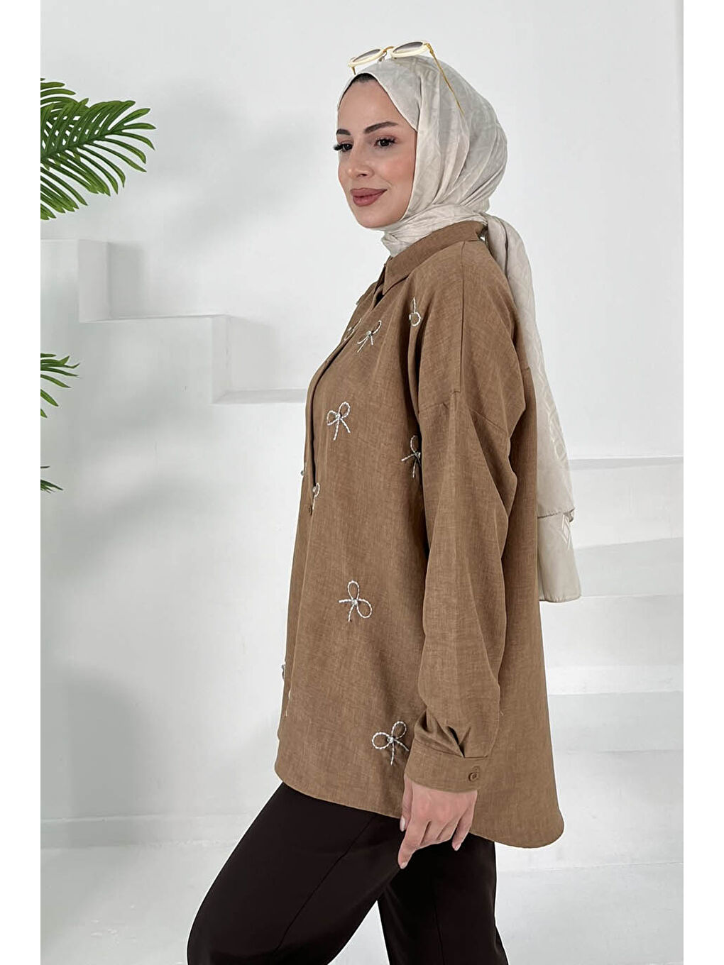 Bej İncili Gömlek Vizon - 27033-4