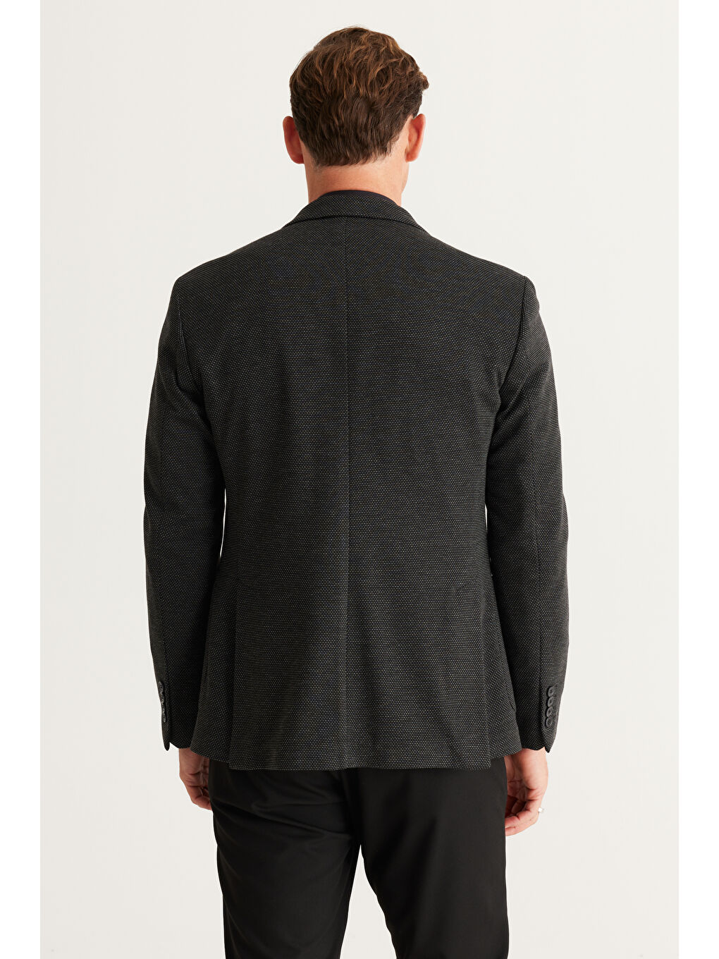 Erkek Siyah-Antrasit Slim Fit Dar Kesim Kırlangıç Yaka Desenli Ceket-4