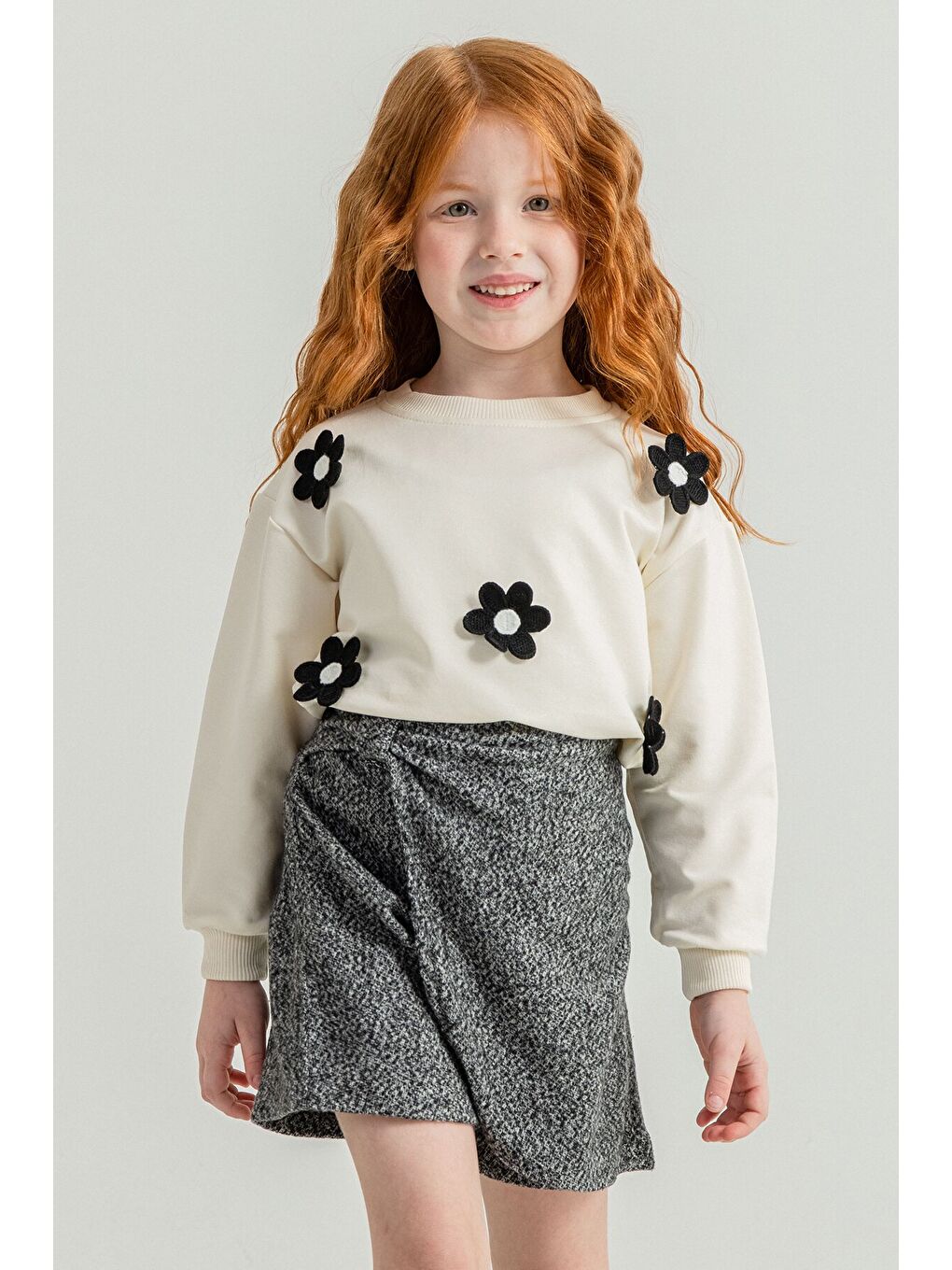 Siyah Kız Çocuk Papatya İşlemeli 2'li Takım 21528-2