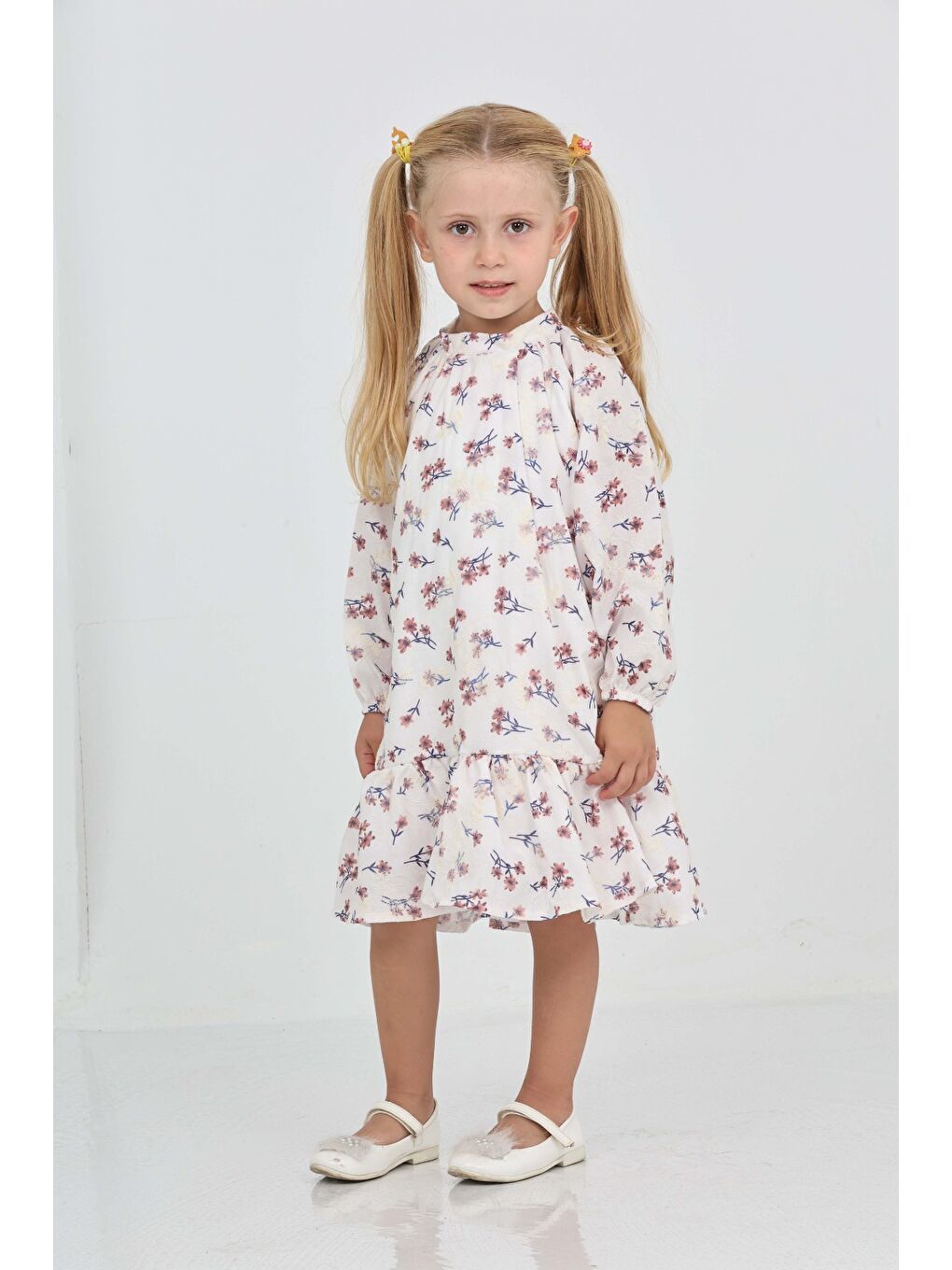 Mercan Kız Çocuk Çiçek Desenli Elbise-1