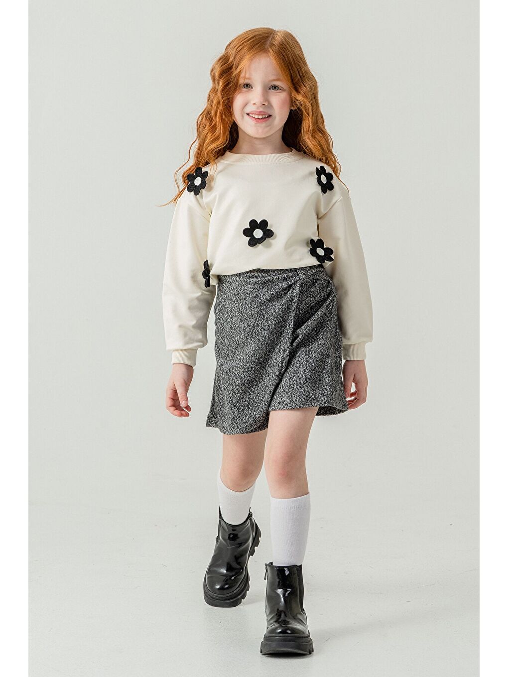 Siyah Kız Çocuk Papatya İşlemeli 2'li Takım 21528-3