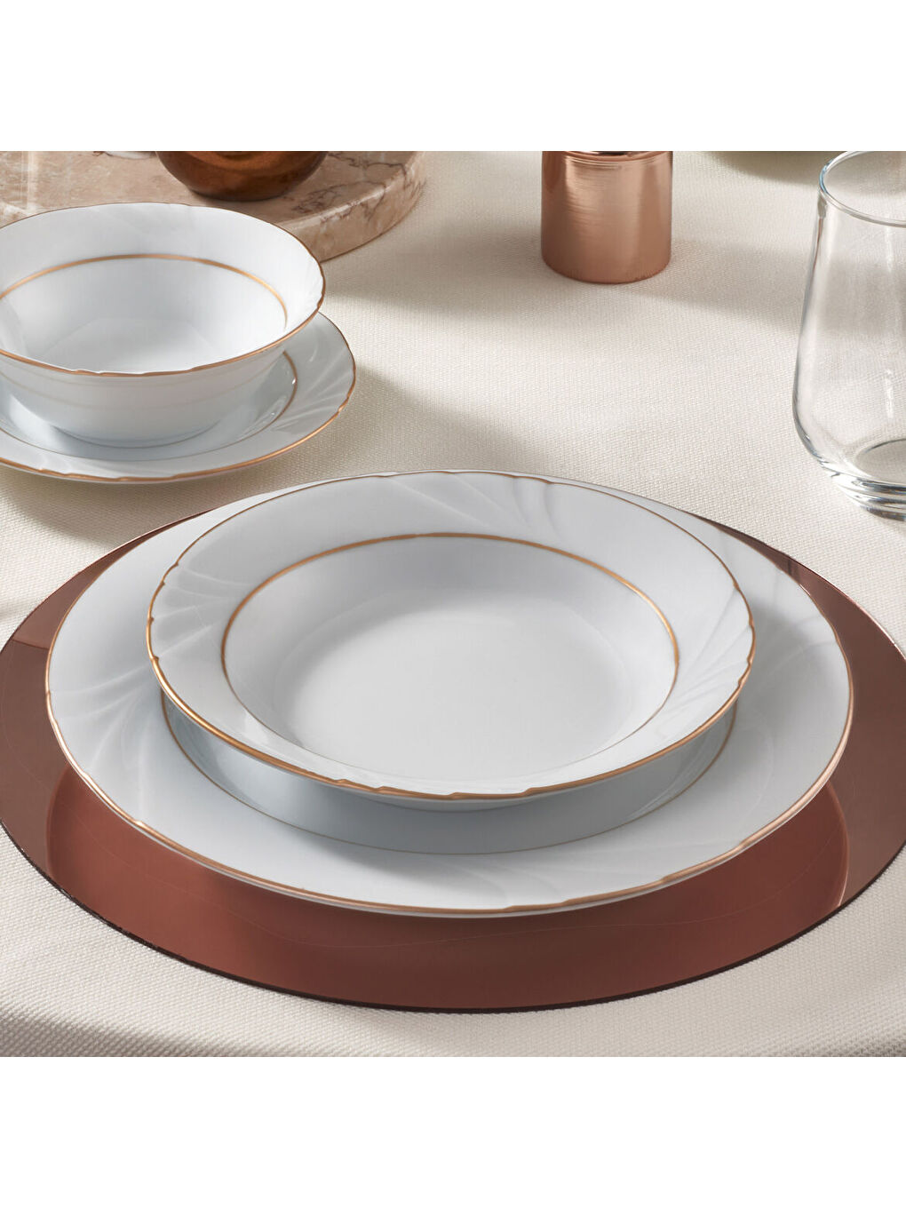 Ekru Soprano 6 Adet 23 cm Çukur Yemek Tabağı Mat Gold