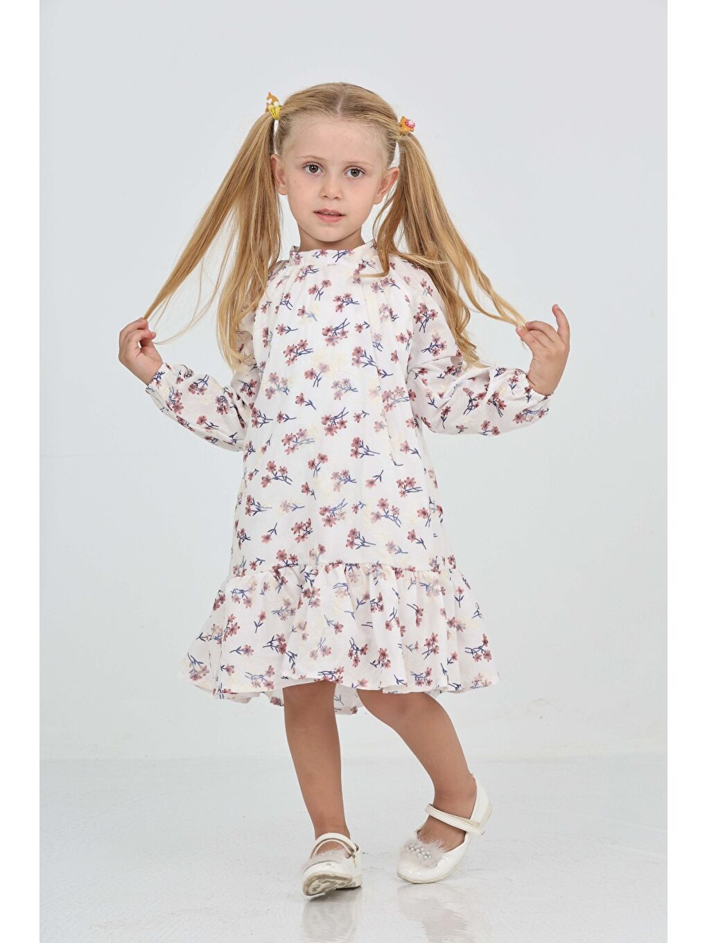 Mercan Kız Çocuk Çiçek Desenli Elbise-2