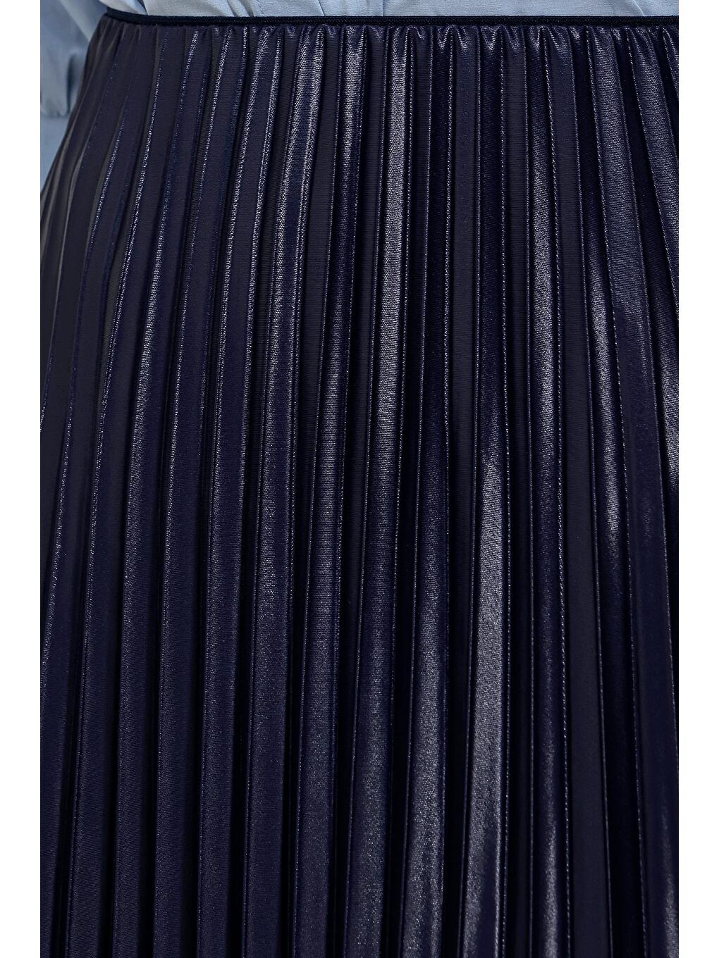 8009 Deri Görünümlü Piliseli Etek - Lacivert-4