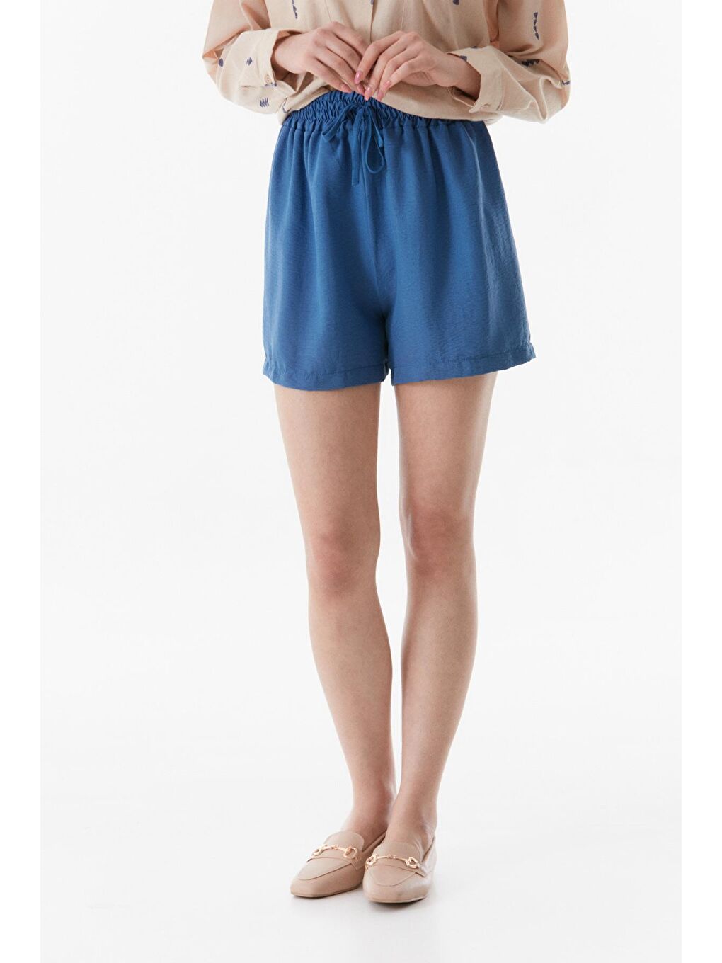 İndigo Basic Beli Bağcıklı Şort-1