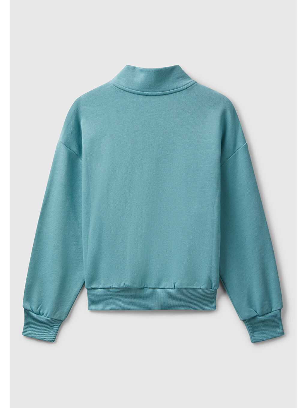 Kız Çocuk Gri-Yeşil Önü Logo Nakışlı Cepli Fermuarlı Dik Yaka Sweatshirt-1