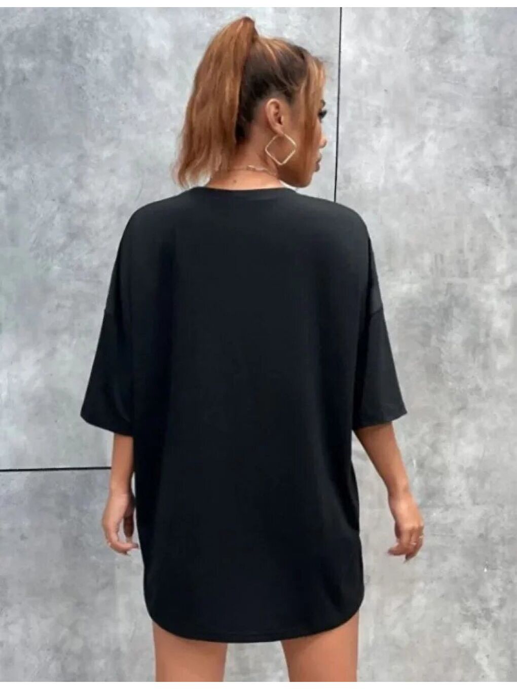 Unisex Baskılı Oversize T-Shirt - Siyah-1