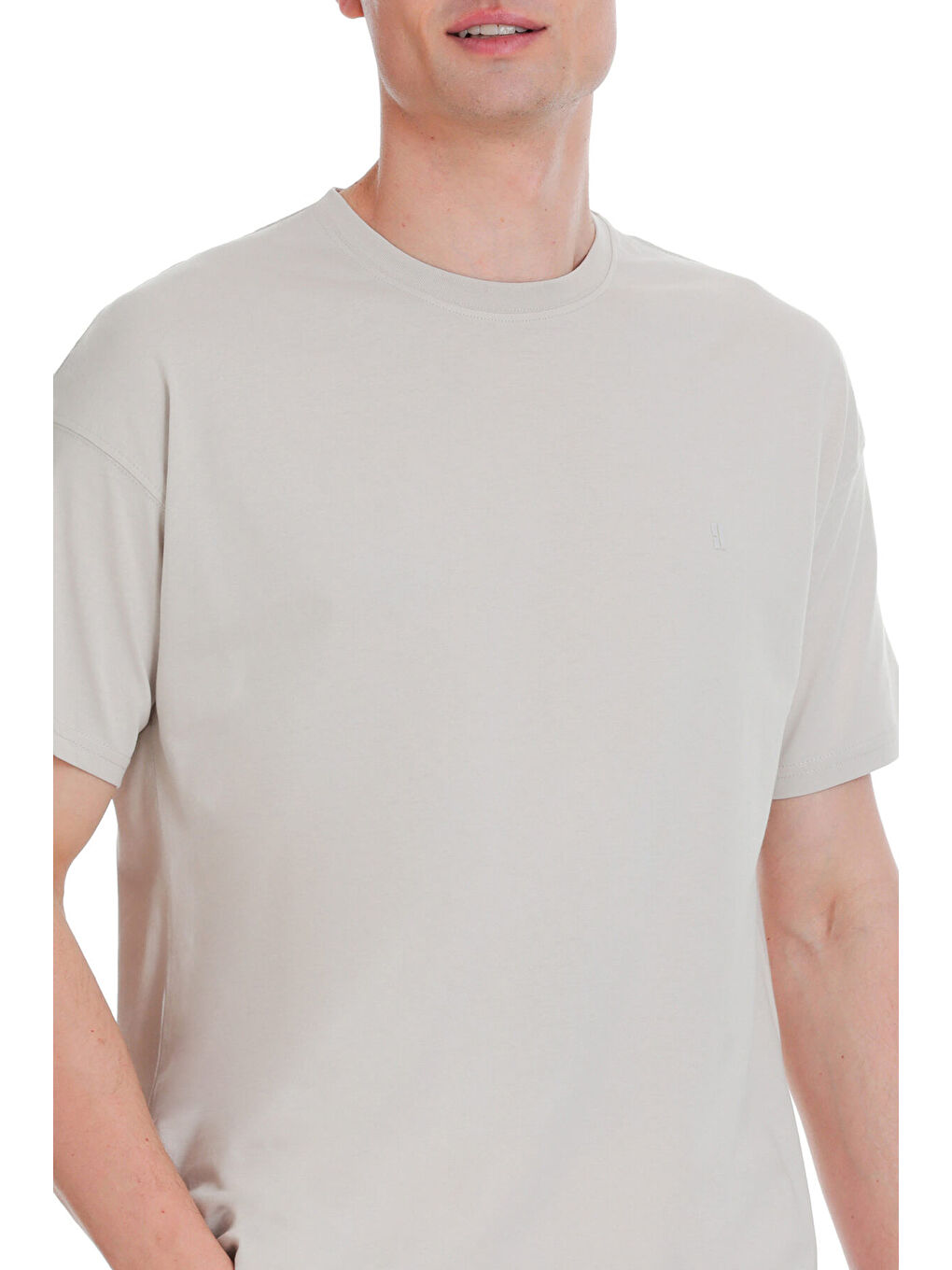 Bej Taş Regular Fit 100% Pamuk Bisiklet Yaka  Tişört-3