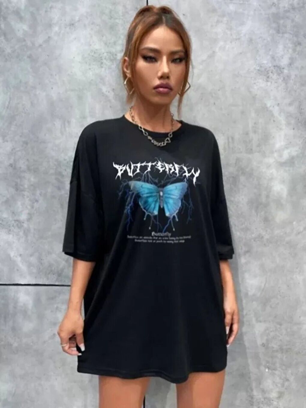 Unisex Baskılı Oversize T-Shirt - Siyah-3