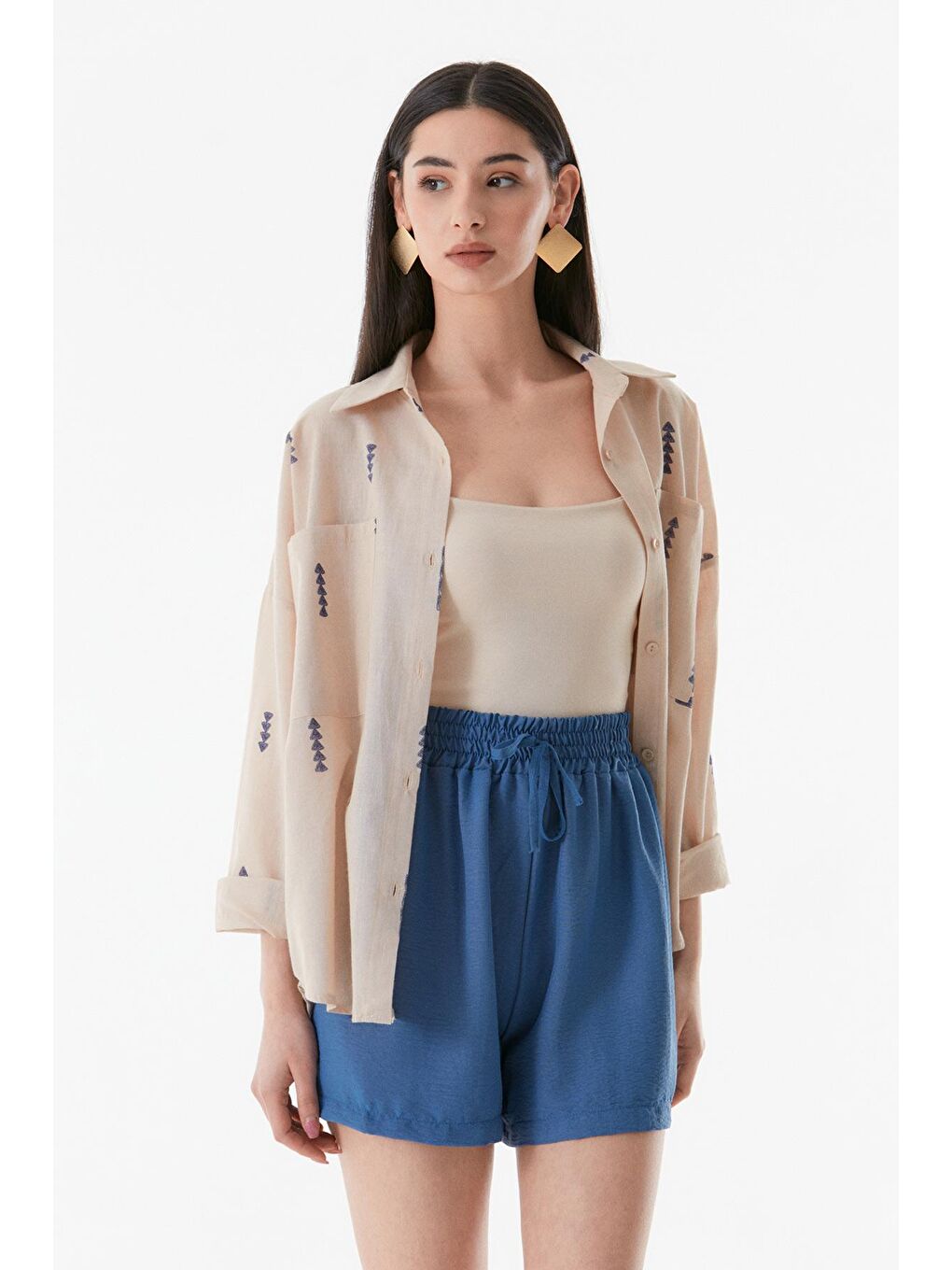 İndigo Basic Beli Bağcıklı Şort-3