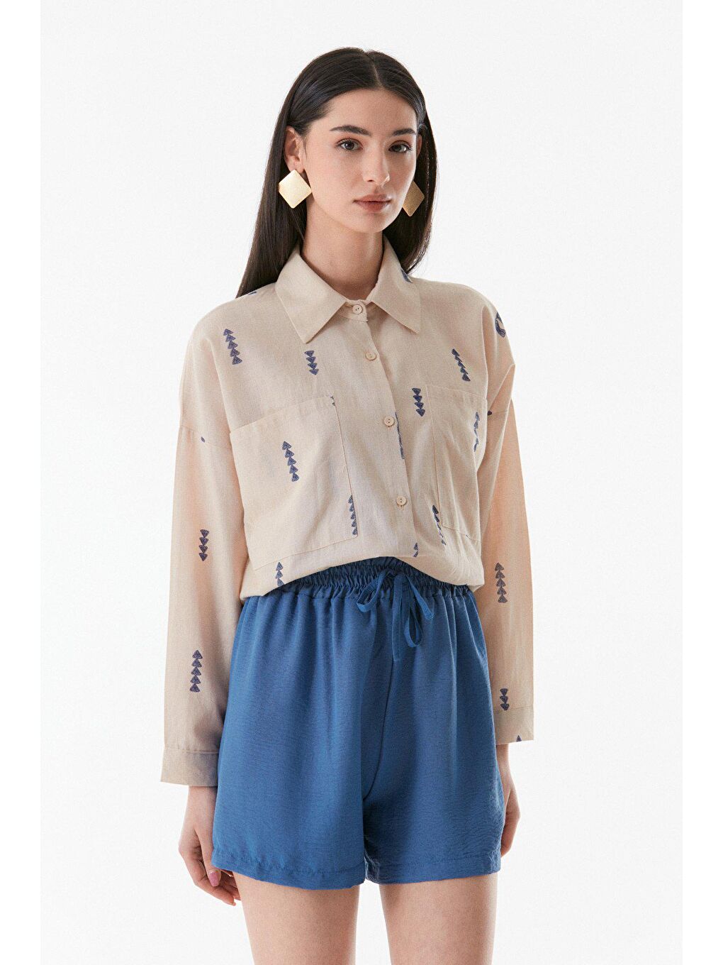 İndigo Basic Beli Bağcıklı Şort-4