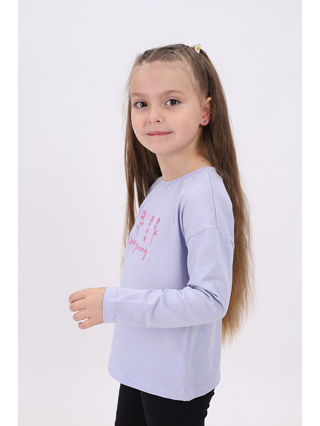 Lila Kız Çocuk Baskılı Tişört-1