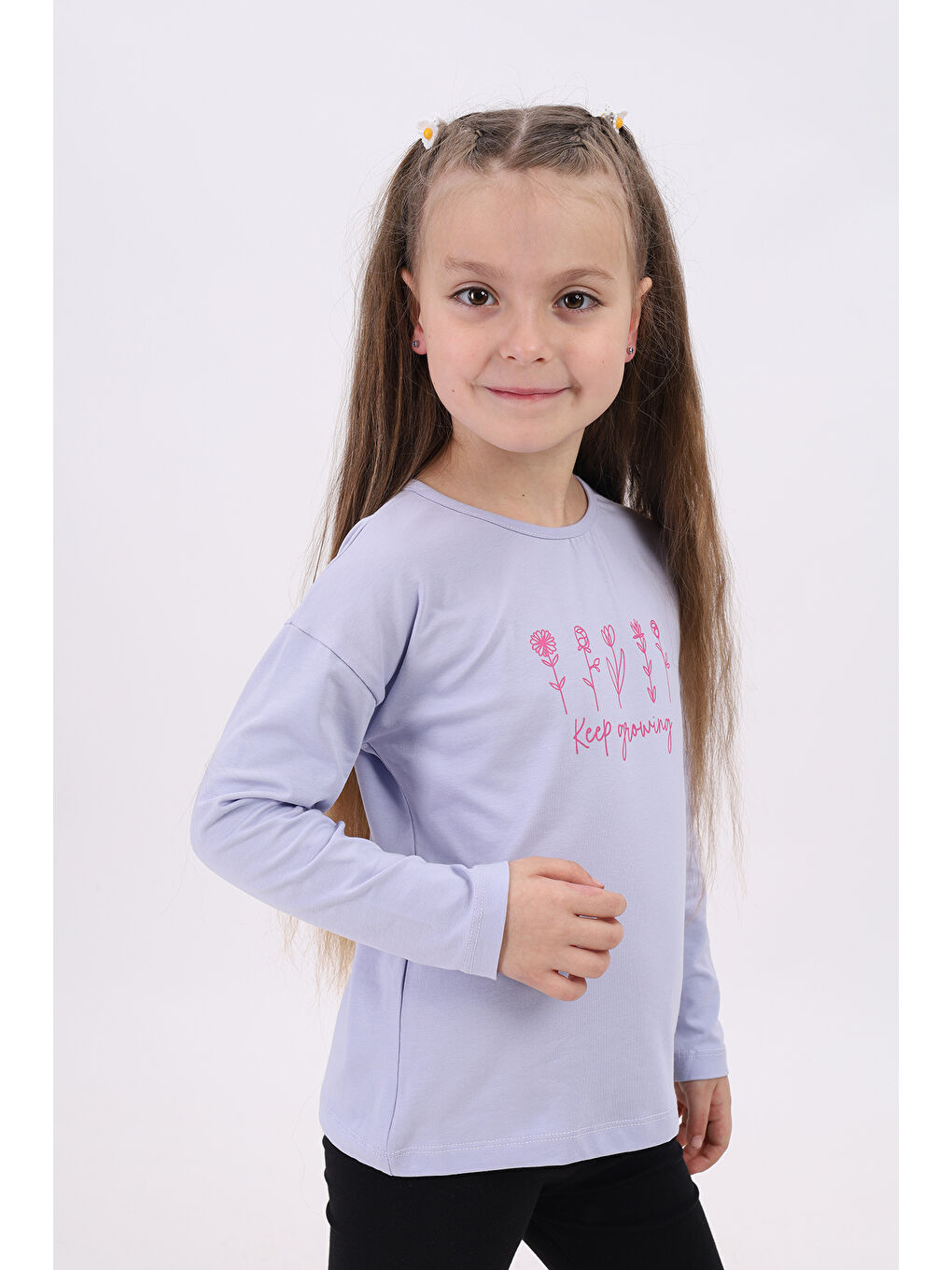 Lila Kız Çocuk Baskılı Tişört-2