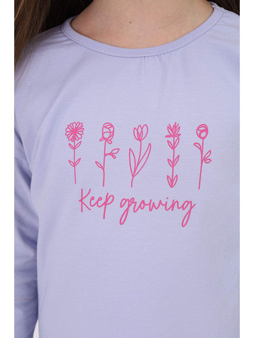 Lila Kız Çocuk Baskılı Tişört-4