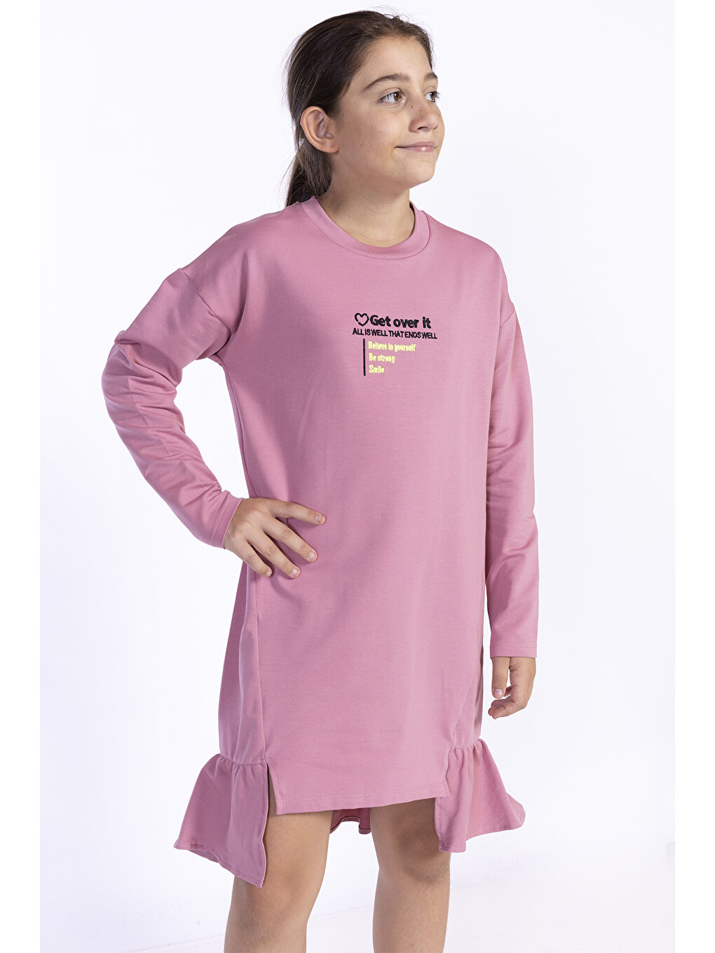 Pembe Kız Çocuk Nakışlı Elbise-2
