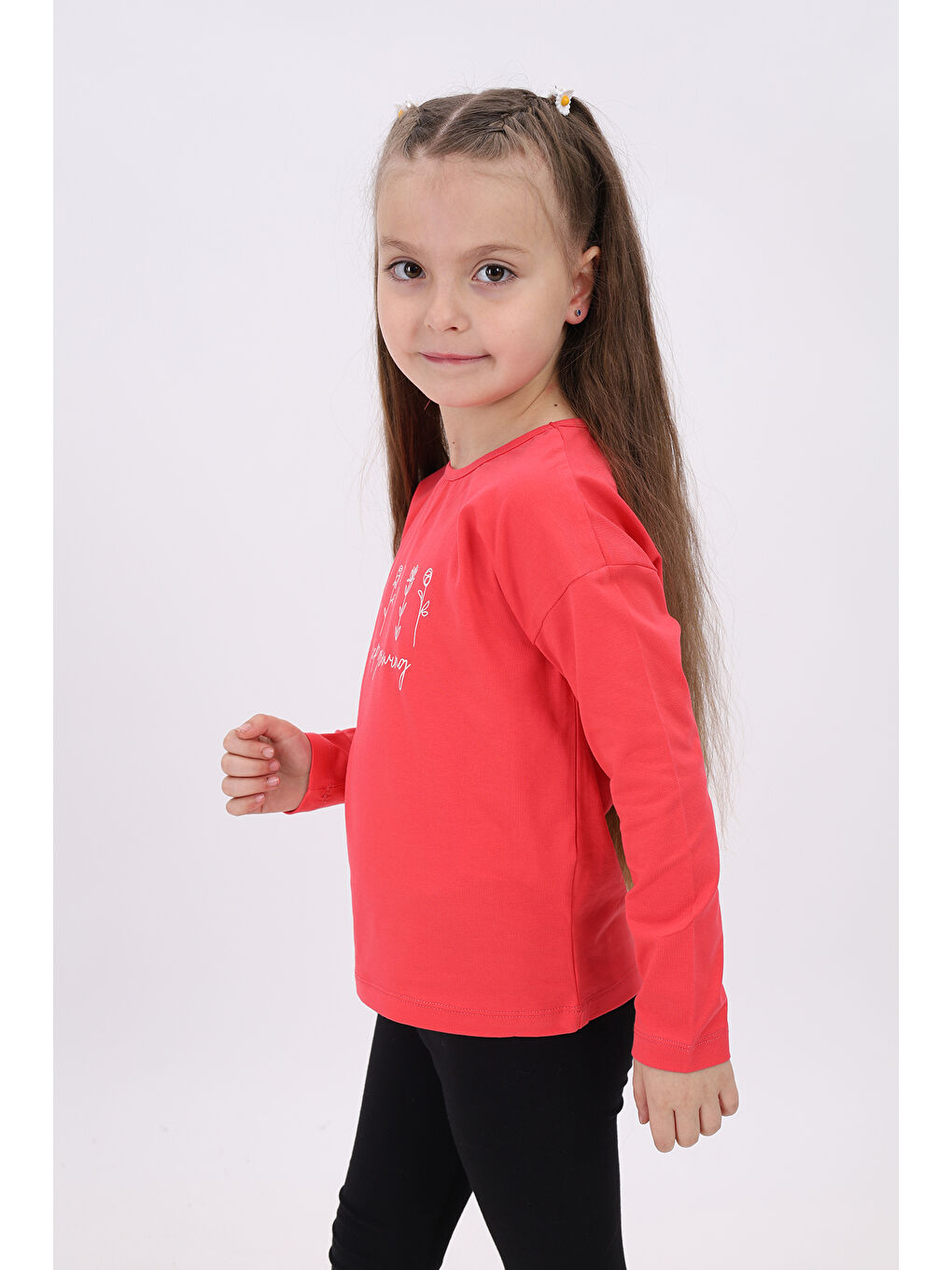 Kırmızı Kız Çocuk Baskılı Tişört-1