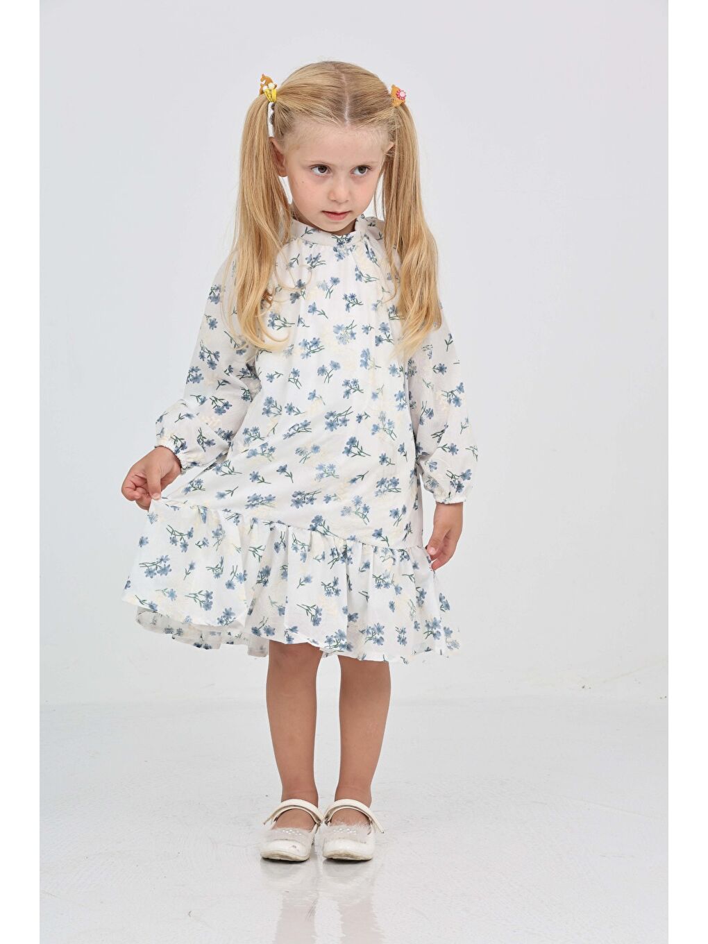 İndigo Kız Çocuk Çiçek Desenli Elbise-2