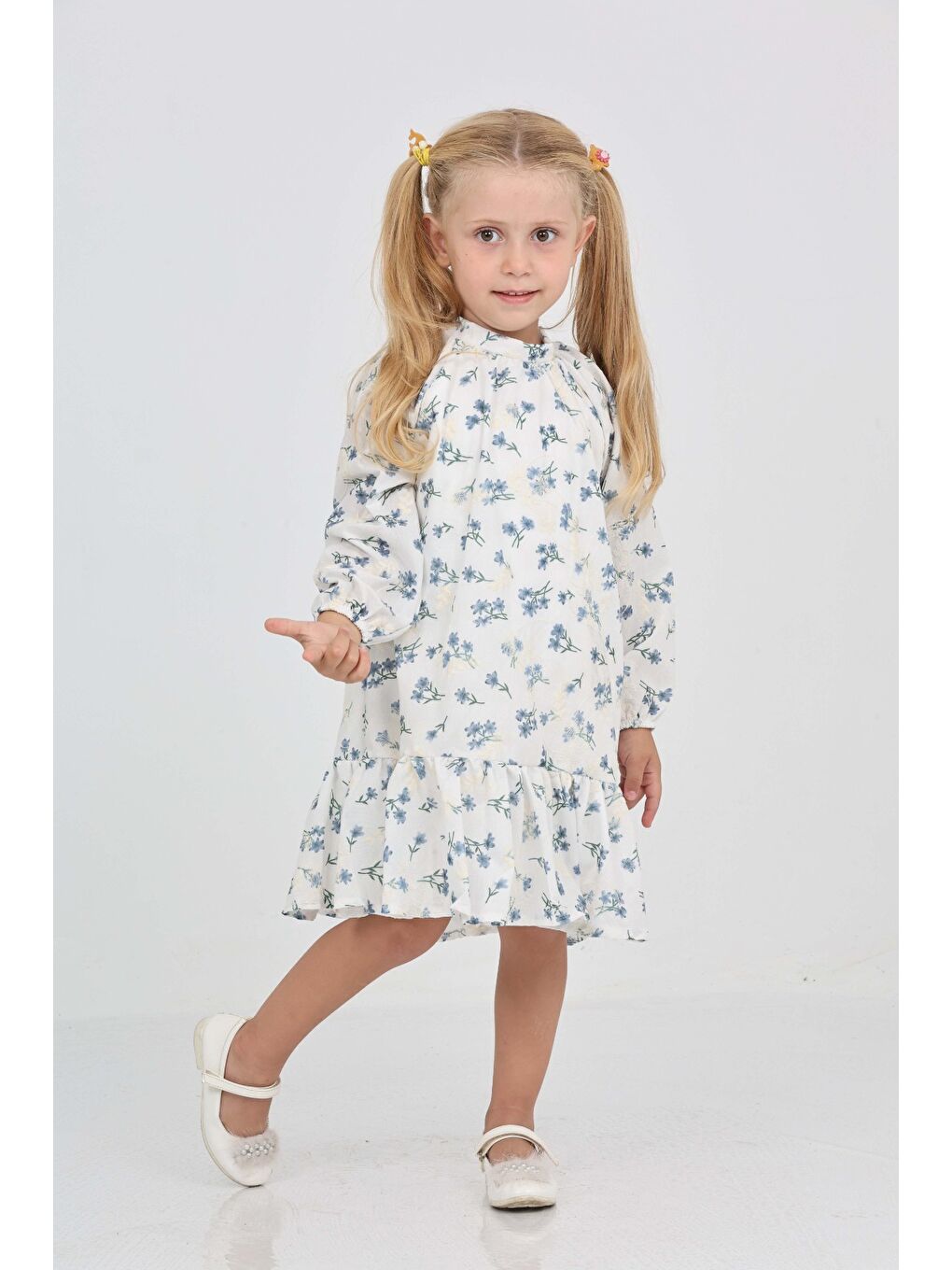 İndigo Kız Çocuk Çiçek Desenli Elbise-3
