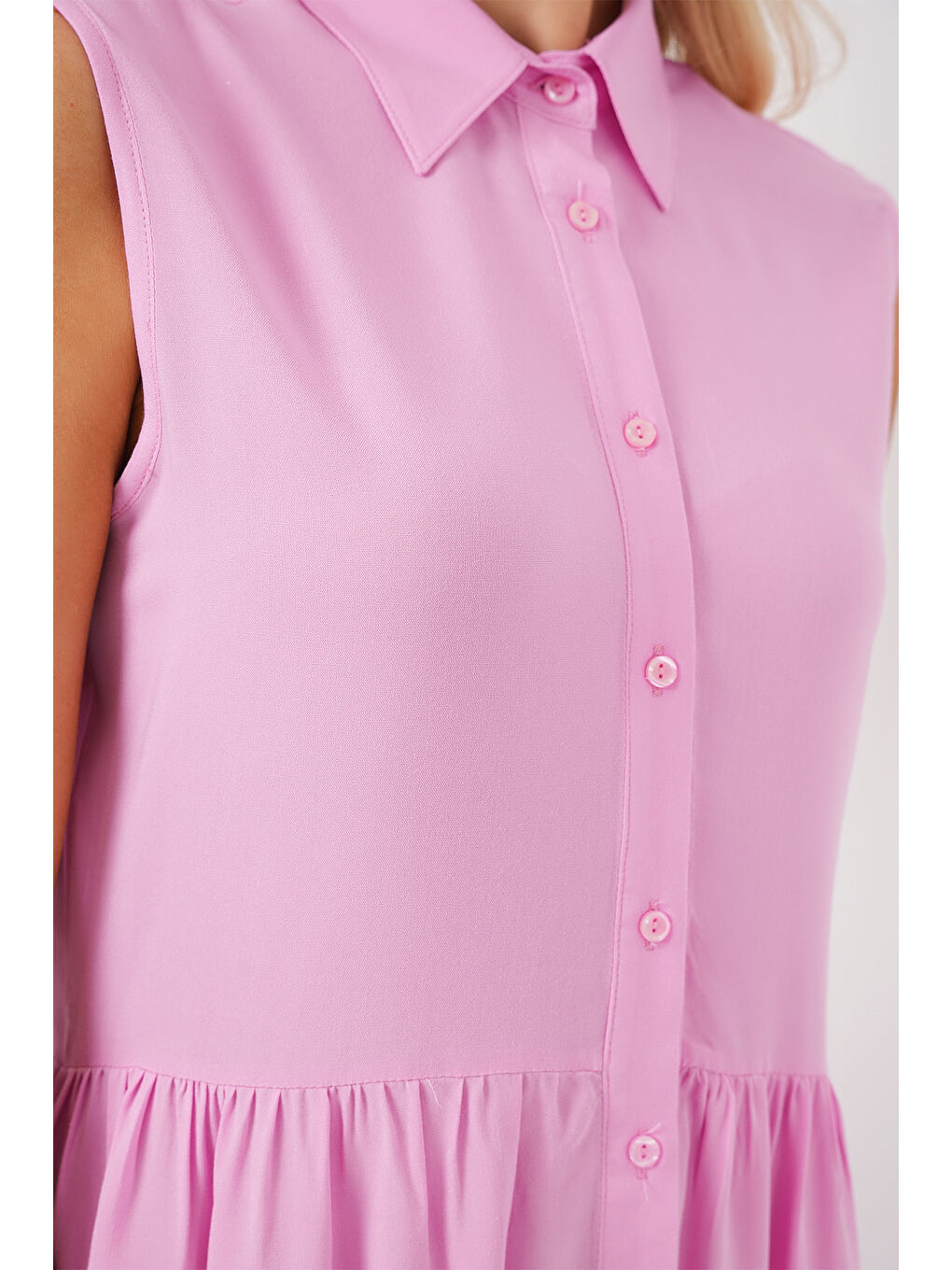 Kadın Sıfır Kol Midi Elbise 2563 - Pembe-4