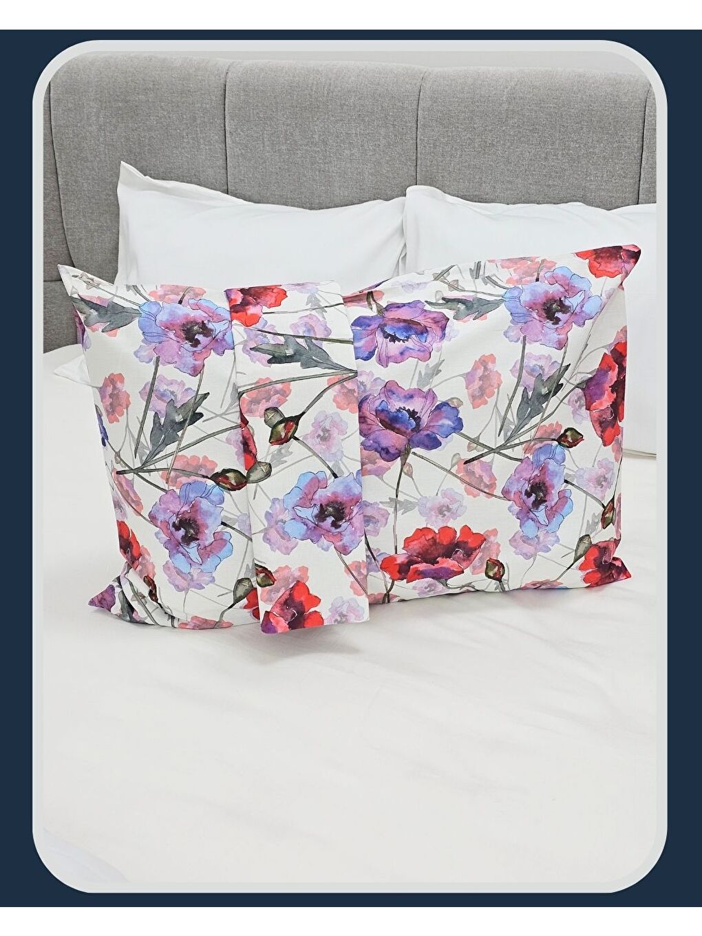 Suluboya Çiçek Desen Yastık Kılıfı | Kırmızı Mor | 2 Adet | 50 x 70