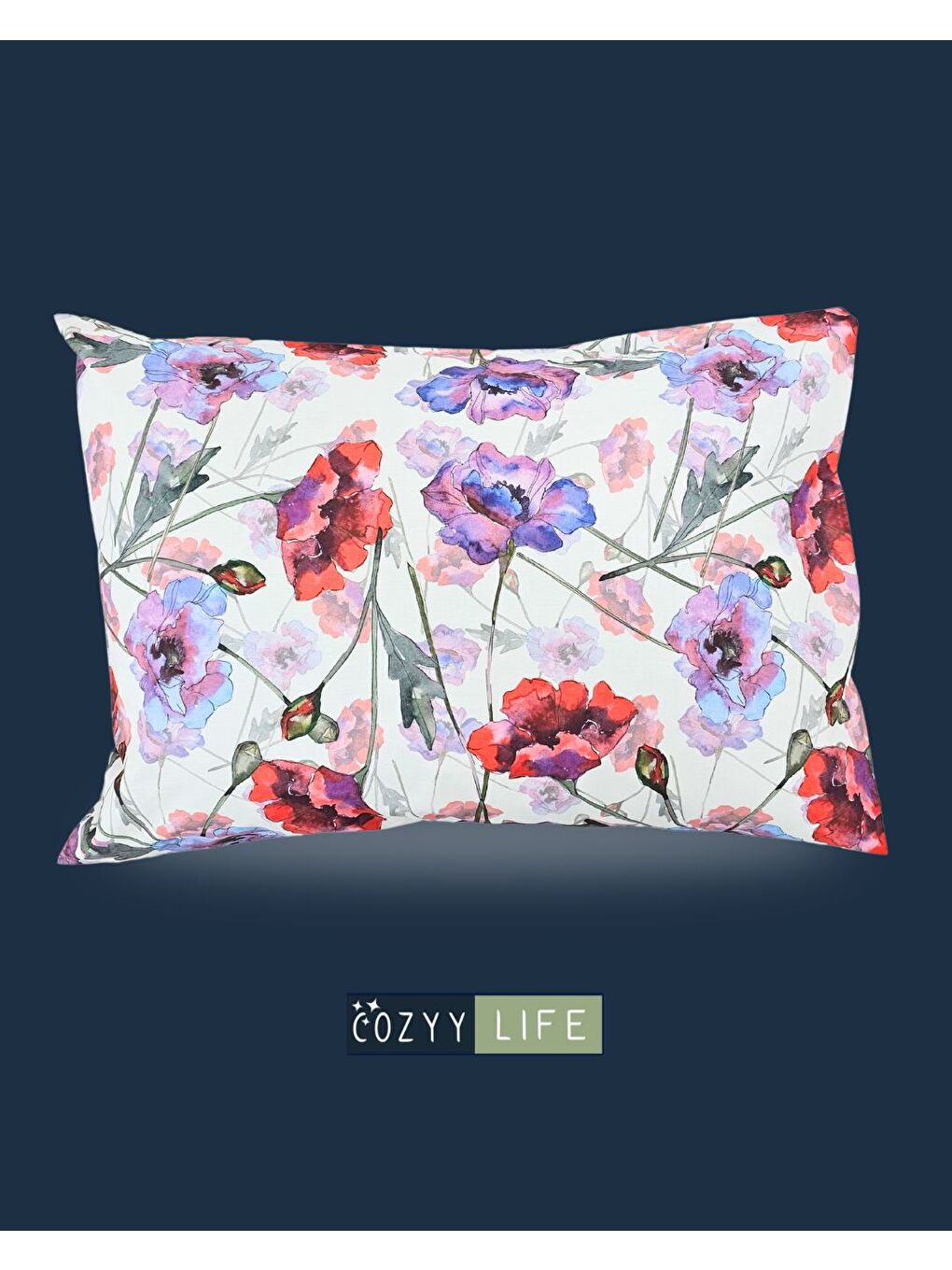 Suluboya Çiçek Desen Yastık Kılıfı | Kırmızı Mor | 2 Adet | 50 x 70-1