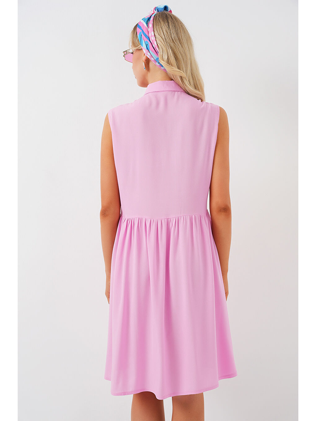 Kadın Sıfır Kol Midi Elbise 2563 - Pembe-5