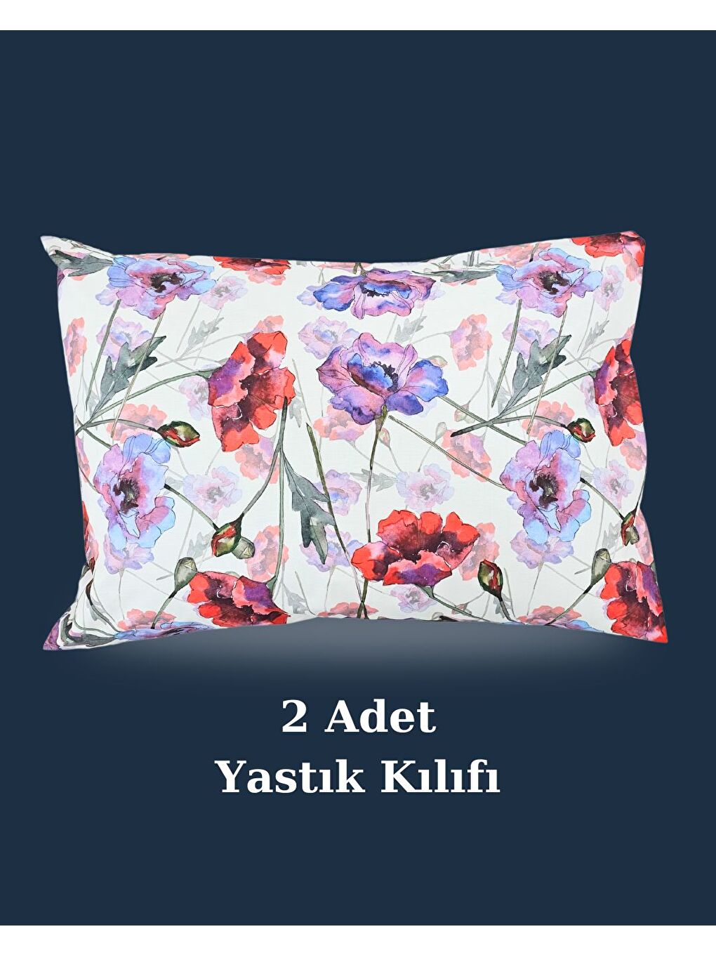 Suluboya Çiçek Desen Yastık Kılıfı | Kırmızı Mor | 2 Adet | 50 x 70-3