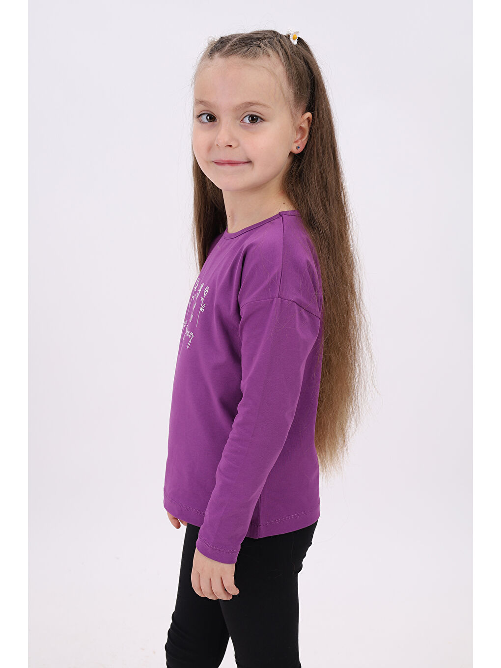 Mor Kız Çocuk Baskılı Tişört-1