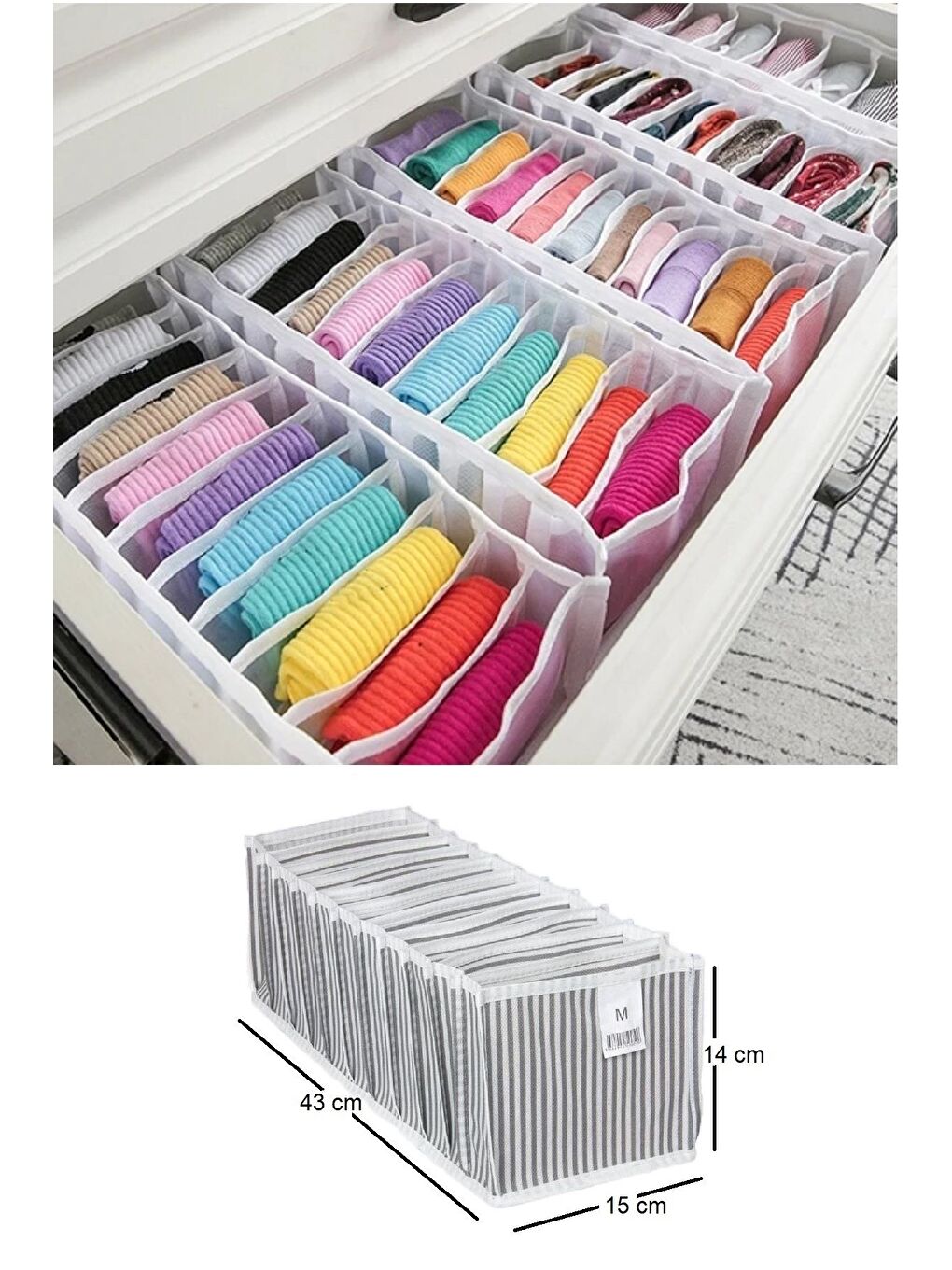 Gri 11 Bölmeli Çizgili Akordiyon Çok Amaçlı Çekmece Dolap İçi Organizer Düzenleyici 15x43x14 cm M-3