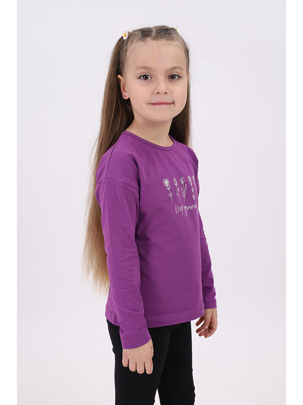 Mor Kız Çocuk Baskılı Tişört-2