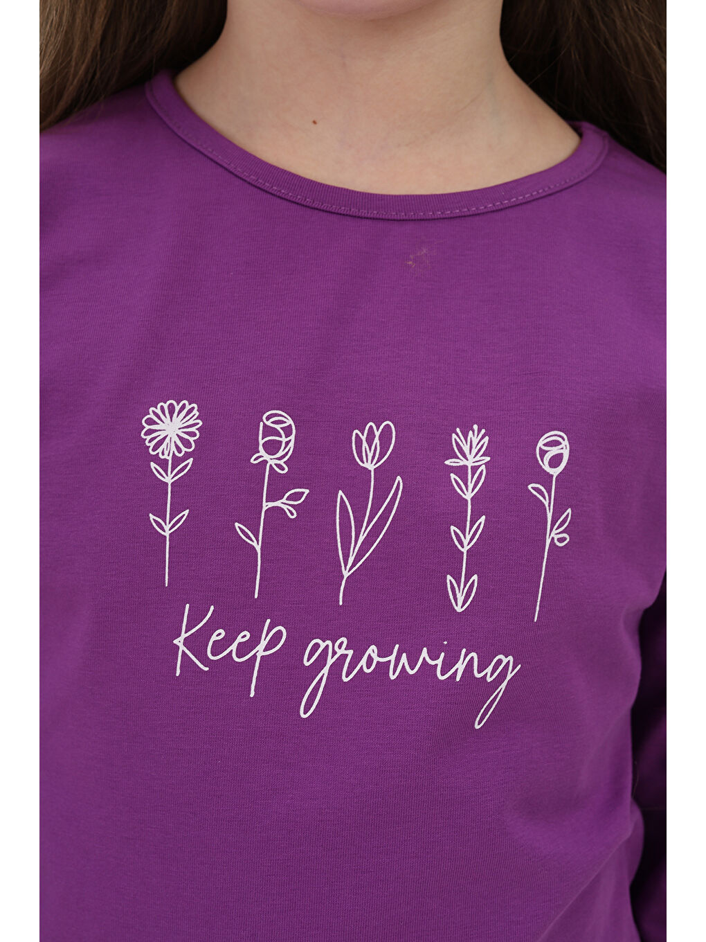 Mor Kız Çocuk Baskılı Tişört-3