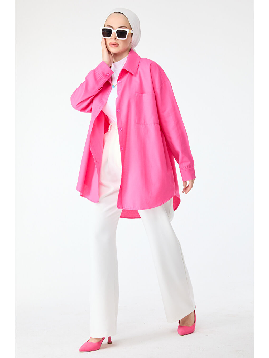 Fuşya Tek Cepli Gömlek Fusya - 27087-1