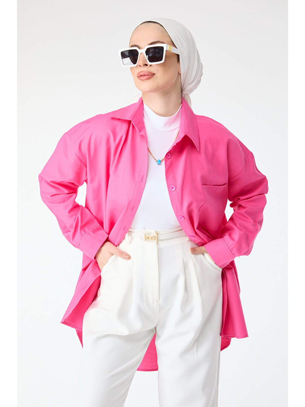 Fuşya Tek Cepli Gömlek Fusya - 27087-3