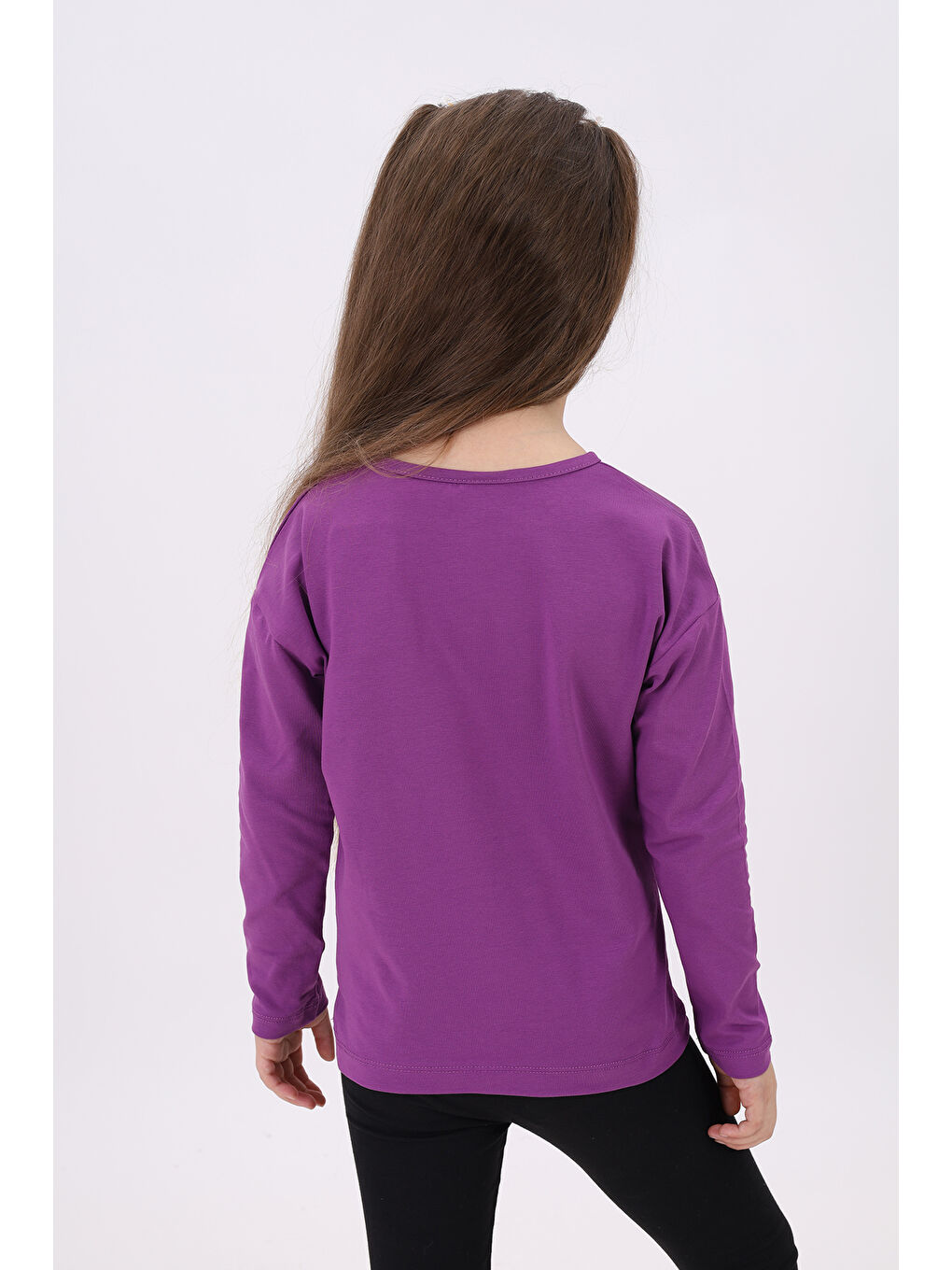 Mor Kız Çocuk Baskılı Tişört-4