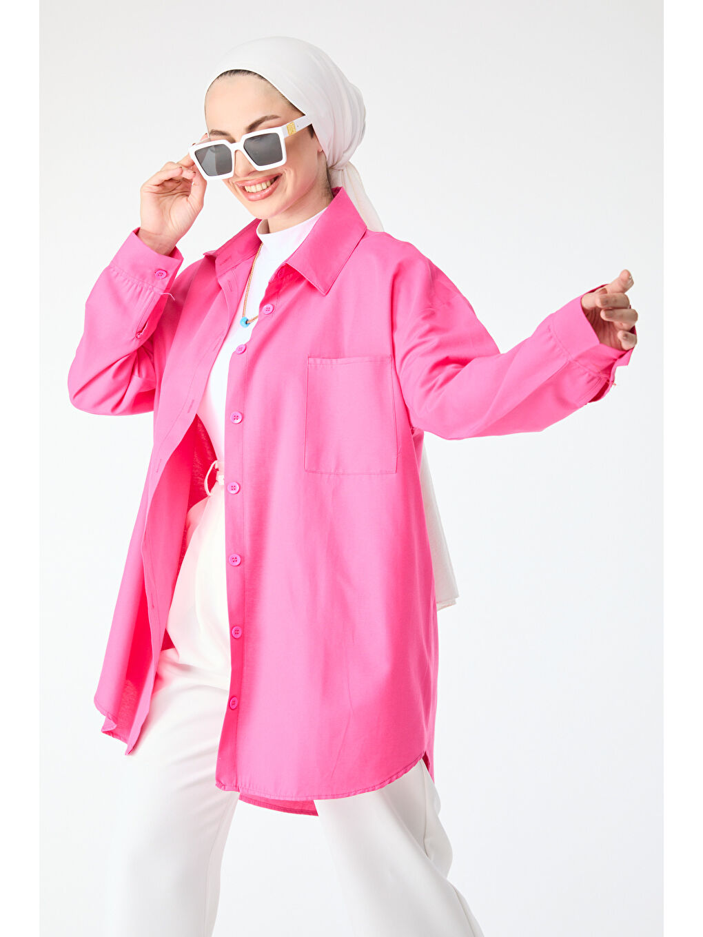 Fuşya Tek Cepli Gömlek Fusya - 27087-8