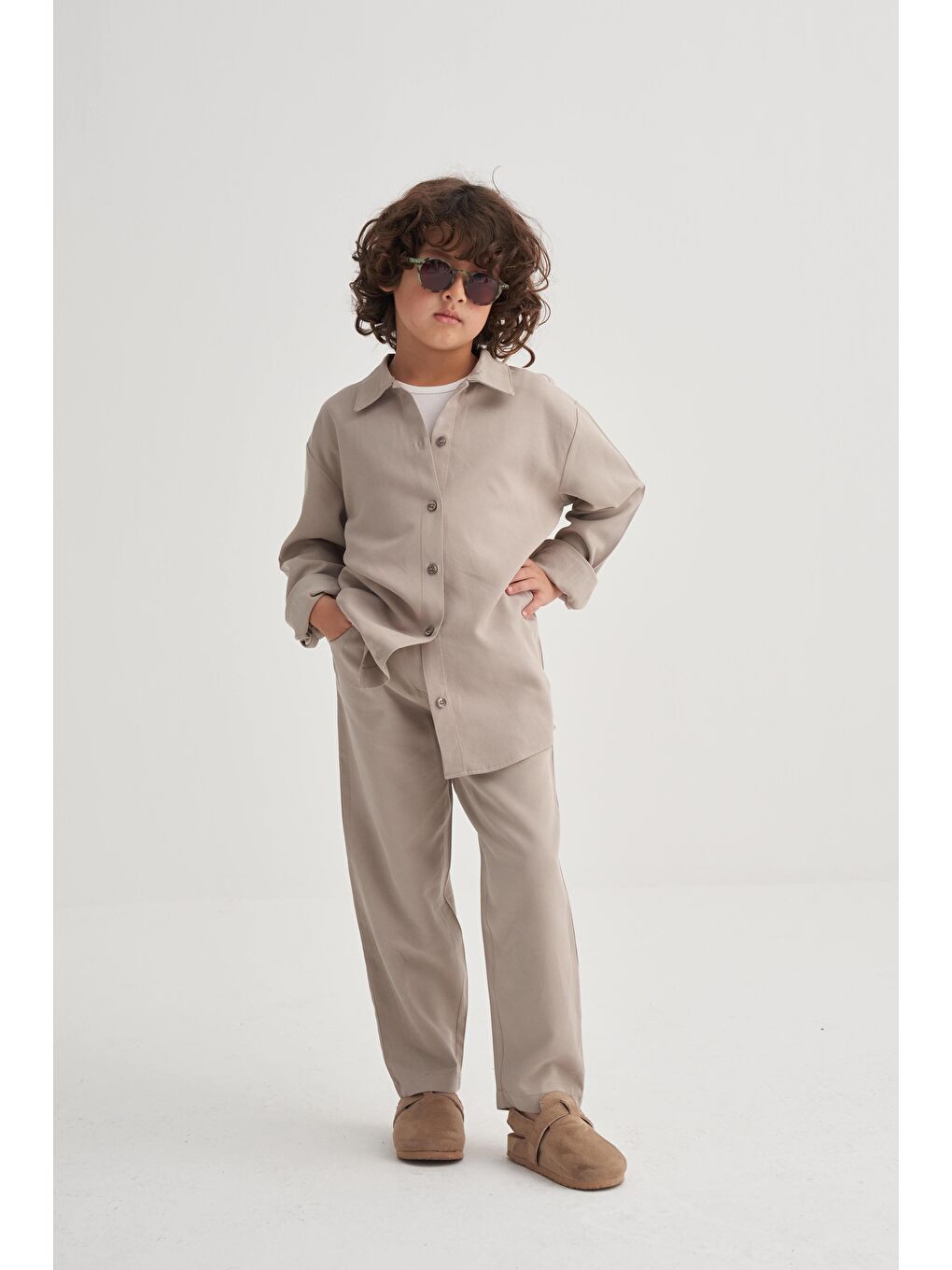 Gömlekli Lyocell Takım 2-7 Yaş Bej-1