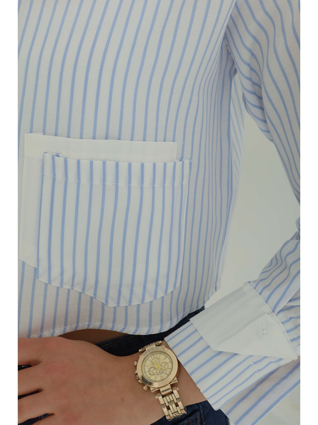 Çizgili Cepli Kısa Gömlek Bebe Mavi - 27083-5