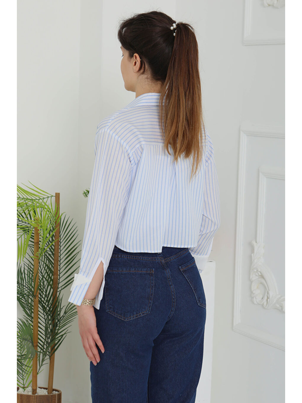 Çizgili Cepli Kısa Gömlek Bebe Mavi - 27083-6