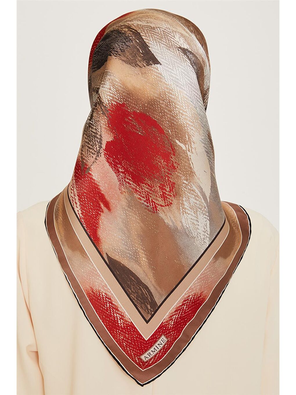 Kahverengi Soyut Desenli Sura Saf İpek Eşarp 9240D 06-3