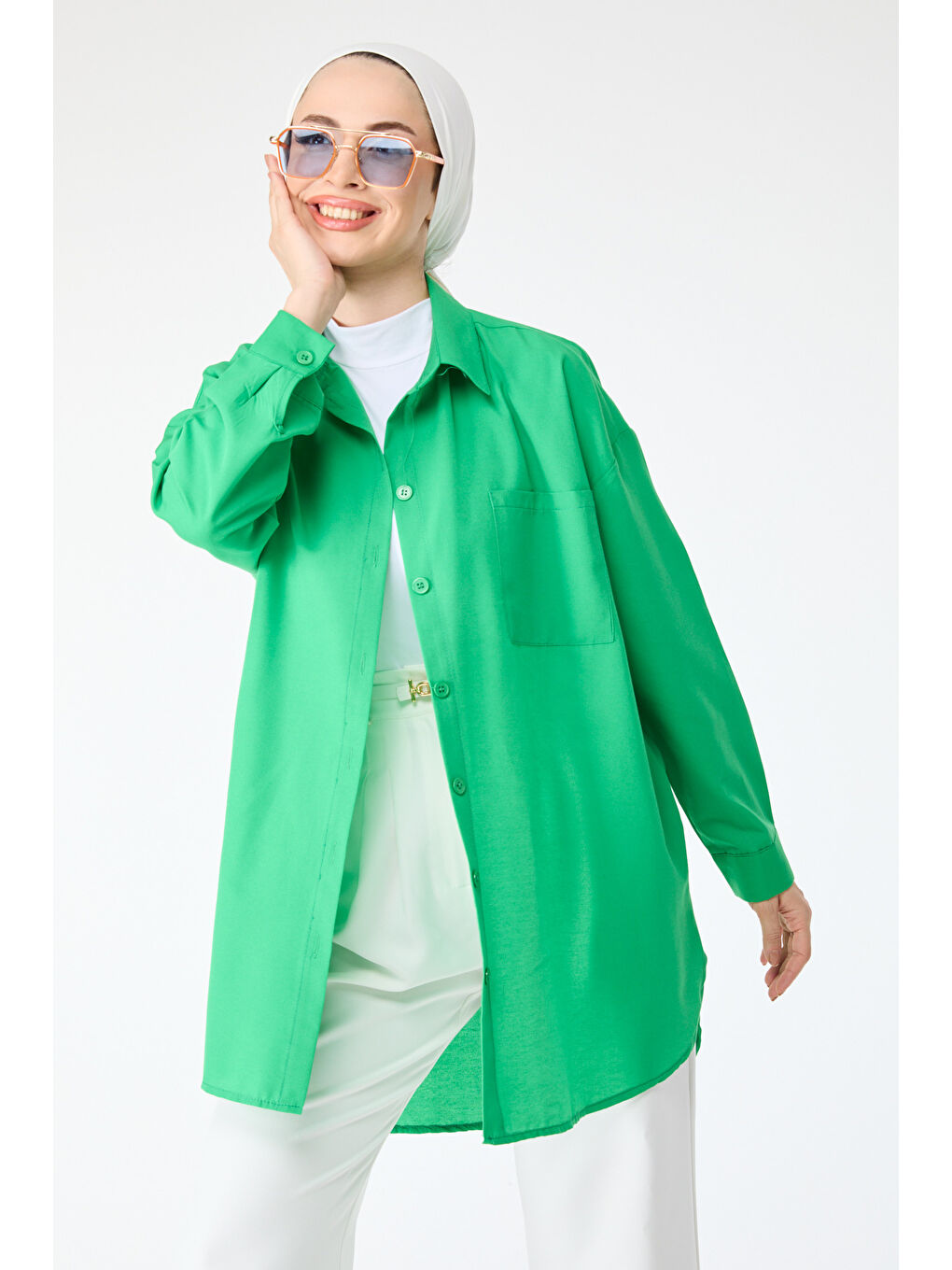 Yeşil Tek Cepli Gömlek Yesil - 27087-1