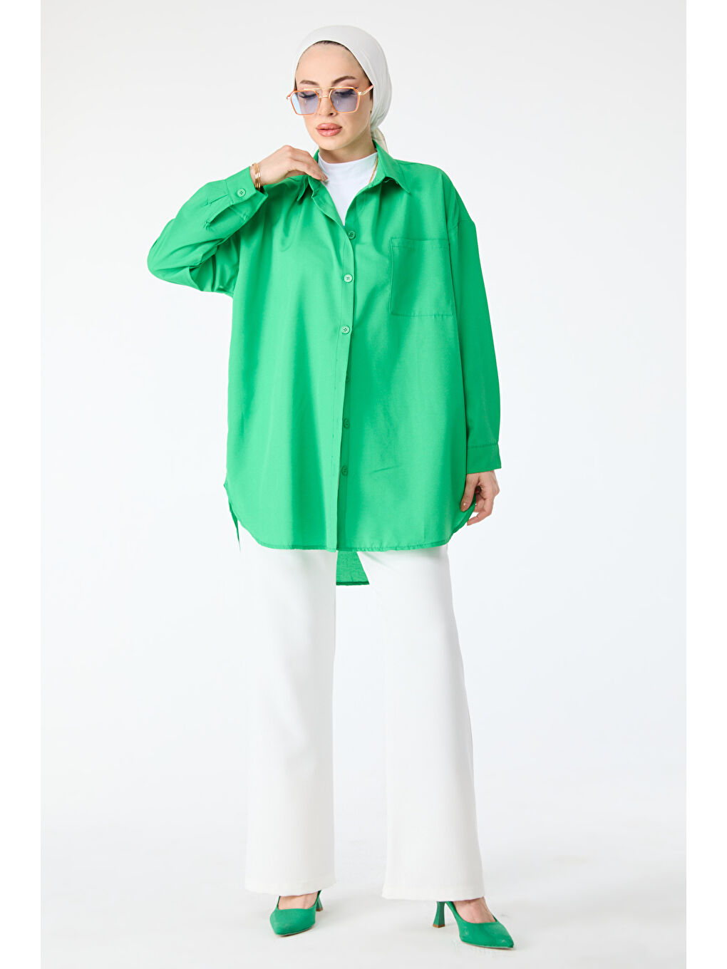 Yeşil Tek Cepli Gömlek Yesil - 27087-3