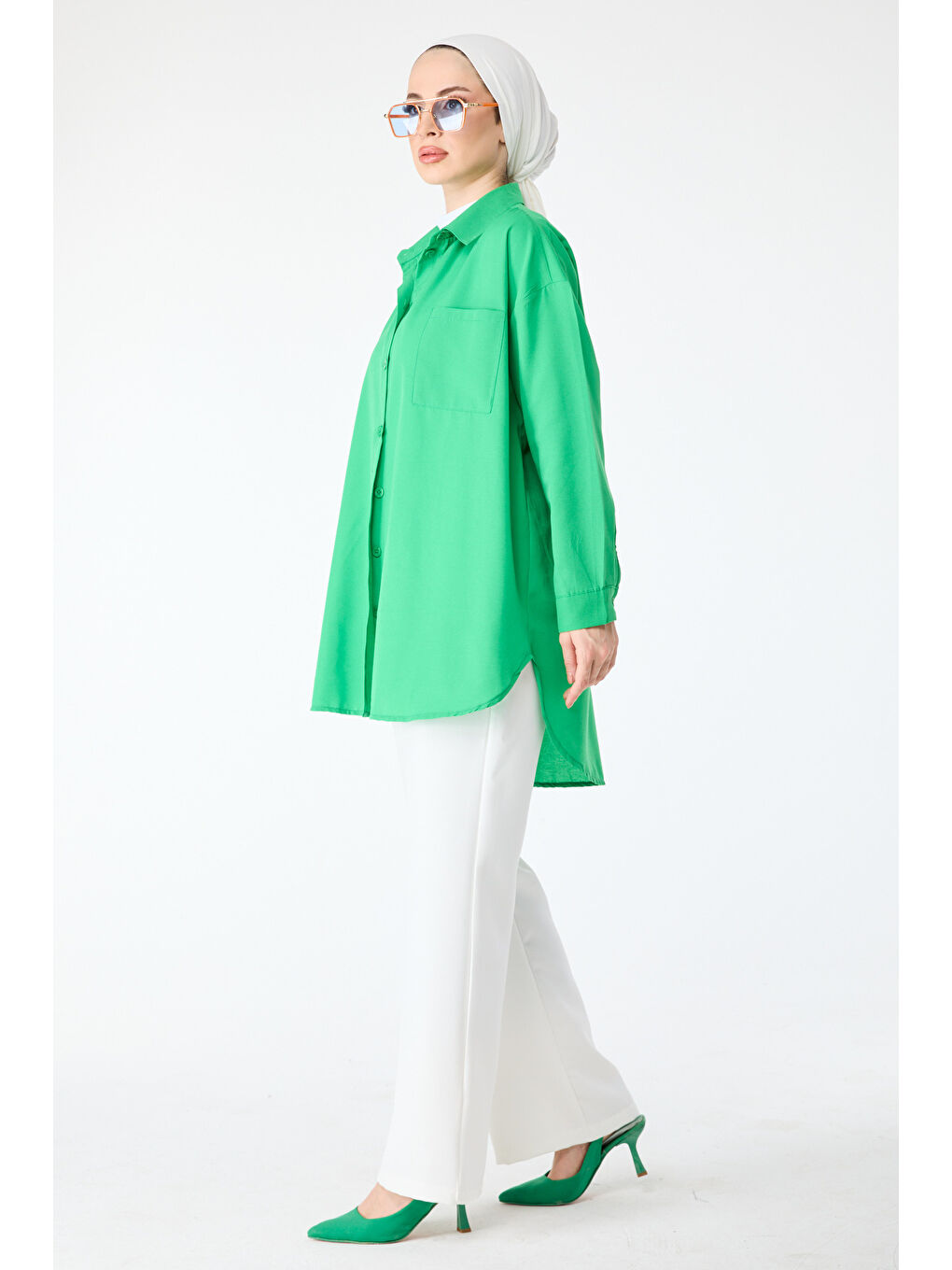 Yeşil Tek Cepli Gömlek Yesil - 27087-4
